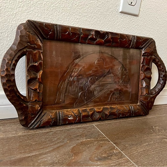 Carved Wooden Serving Tray Mexico - Picture 1 of 11